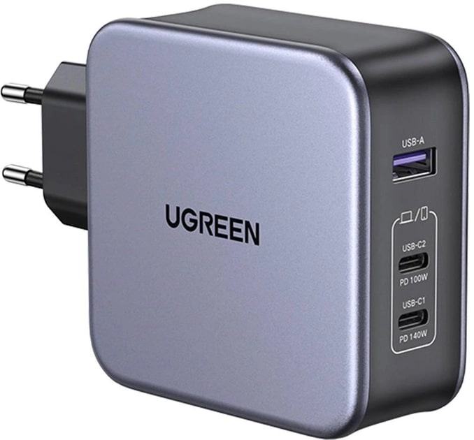 Зарядний пристрій Ugreen CD289 GaN 140W Gray + кабель Type-C 1.5 м (90549)