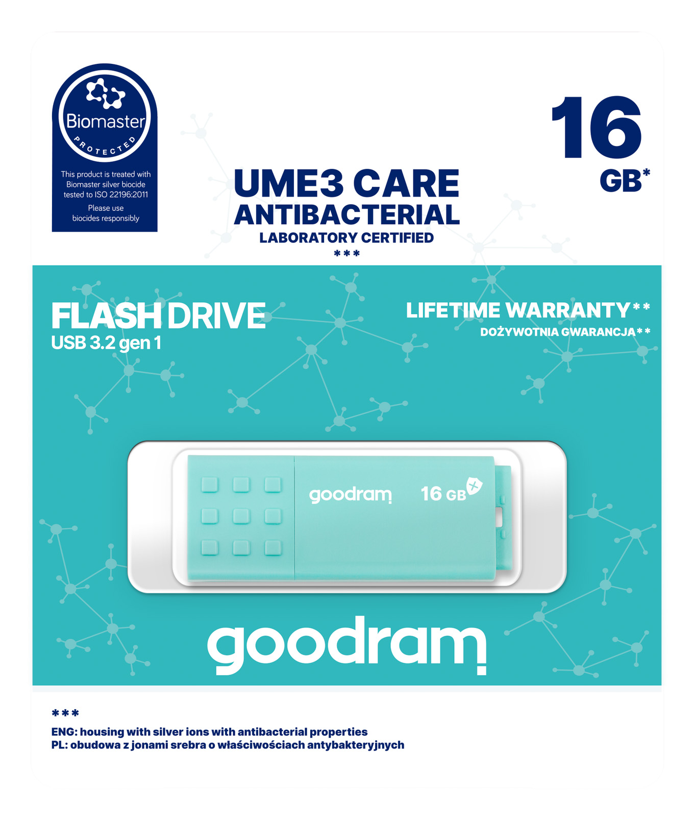 Флеш-накопичувач USB3.2 16GB Goodram UME3 Care Green (UME3-0160CRR11)