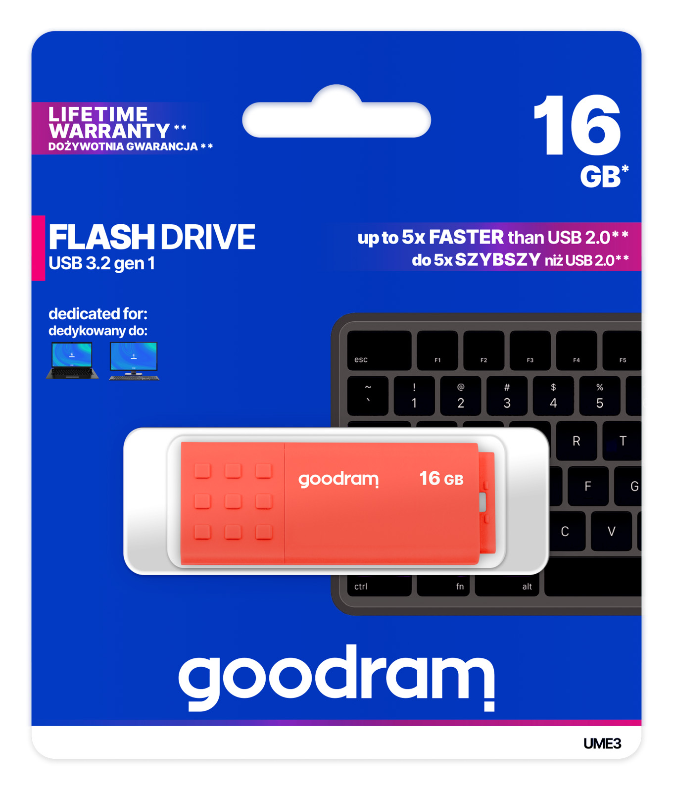 Флеш-накопичувач USB3.2 16GB Goodram UME3 Orange (UME3-0160O0R11)