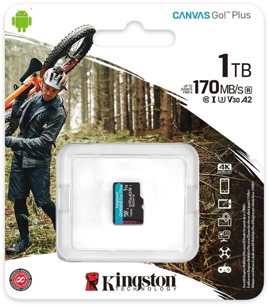 Карта пам`яті MicroSDXC 1TB UHS-I/U3 Class 10 Kingston Canvas Go! Plus R170/W90MB/s (SDCG3/1TBSP)