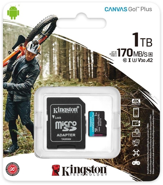 Карта пам`яті MicroSDXC 1TB UHS-I/U3 Class 10 Kingston Canvas Go! Plus R170/W90MB/s + SD-адаптер (SDCG3/1TB)