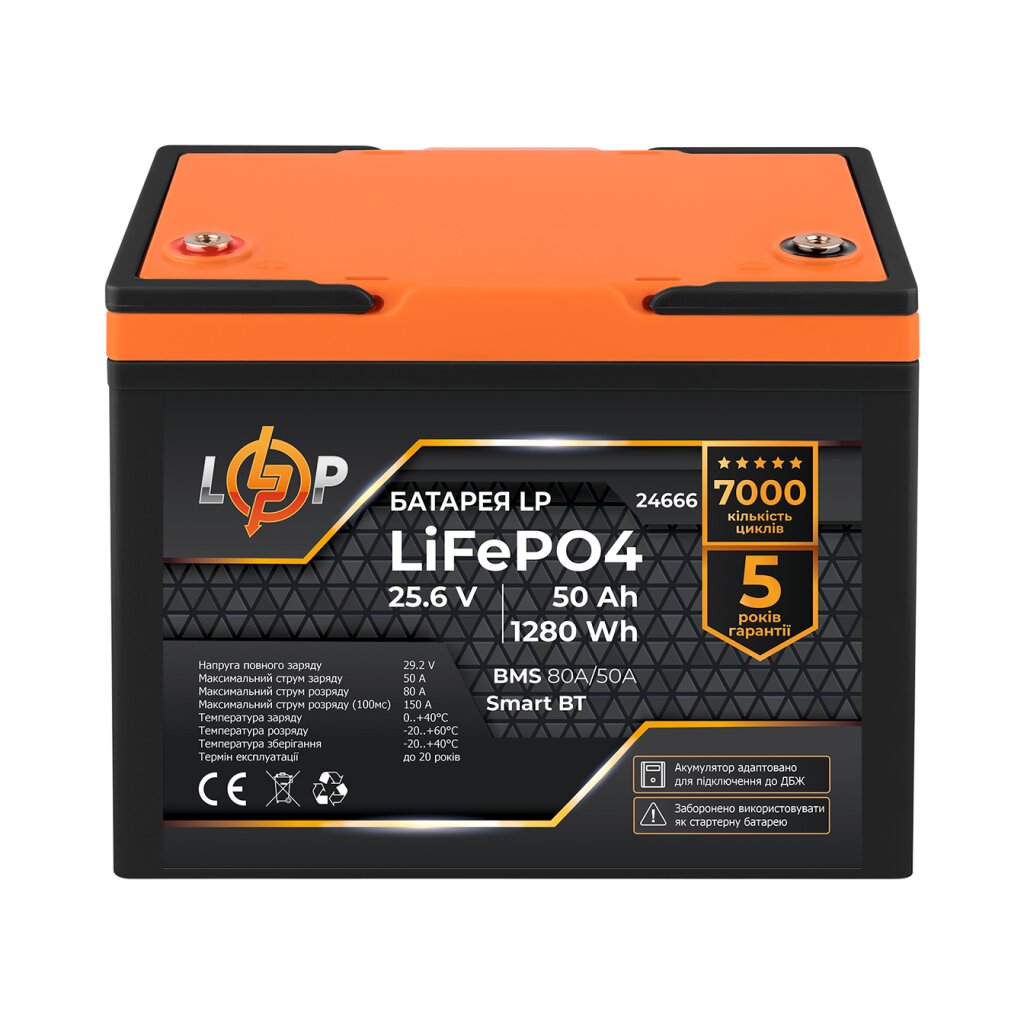 Акумуляторна батарея LogicPower 25.6V 50 AH (1280Wh) Smart BT (BMS 80A/50А) LiFePO4