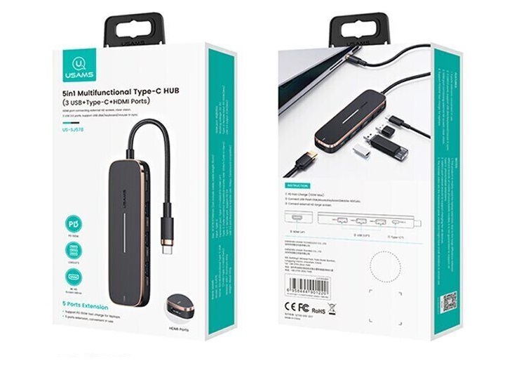 Концентратор USB Type-C Usams US-SJ575 6in1 Multifunctional Black (SJ575HUB01)