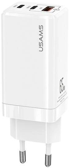 Мережевий зарядний пристрій Usams US-CC110 (1USB, 2USB Type-C) 65W PD + QC3.0 White (MTXLOGTL02) + кабель USB-C - Lightning