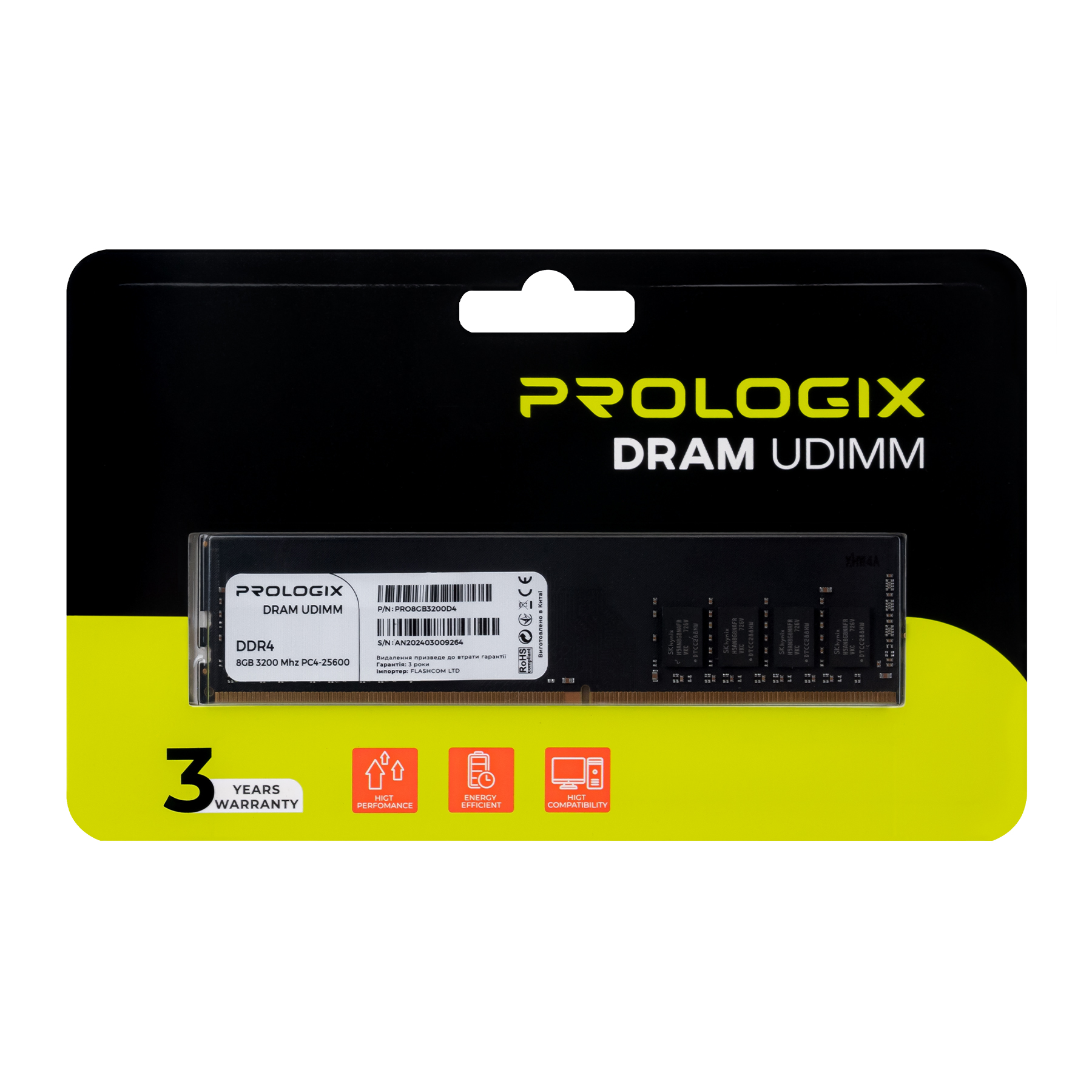 Модуль пам`ятi DDR4 8GB/3200 Prologix (PRO8GB3200D4)