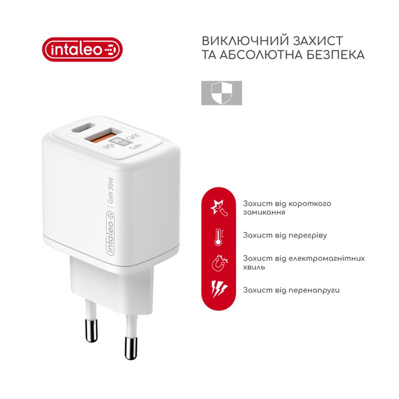 Мережевий зарядний пристрій Intaleo TCG30GAN USB-C PD+USB-A QC 3.0 White (1283126578274)