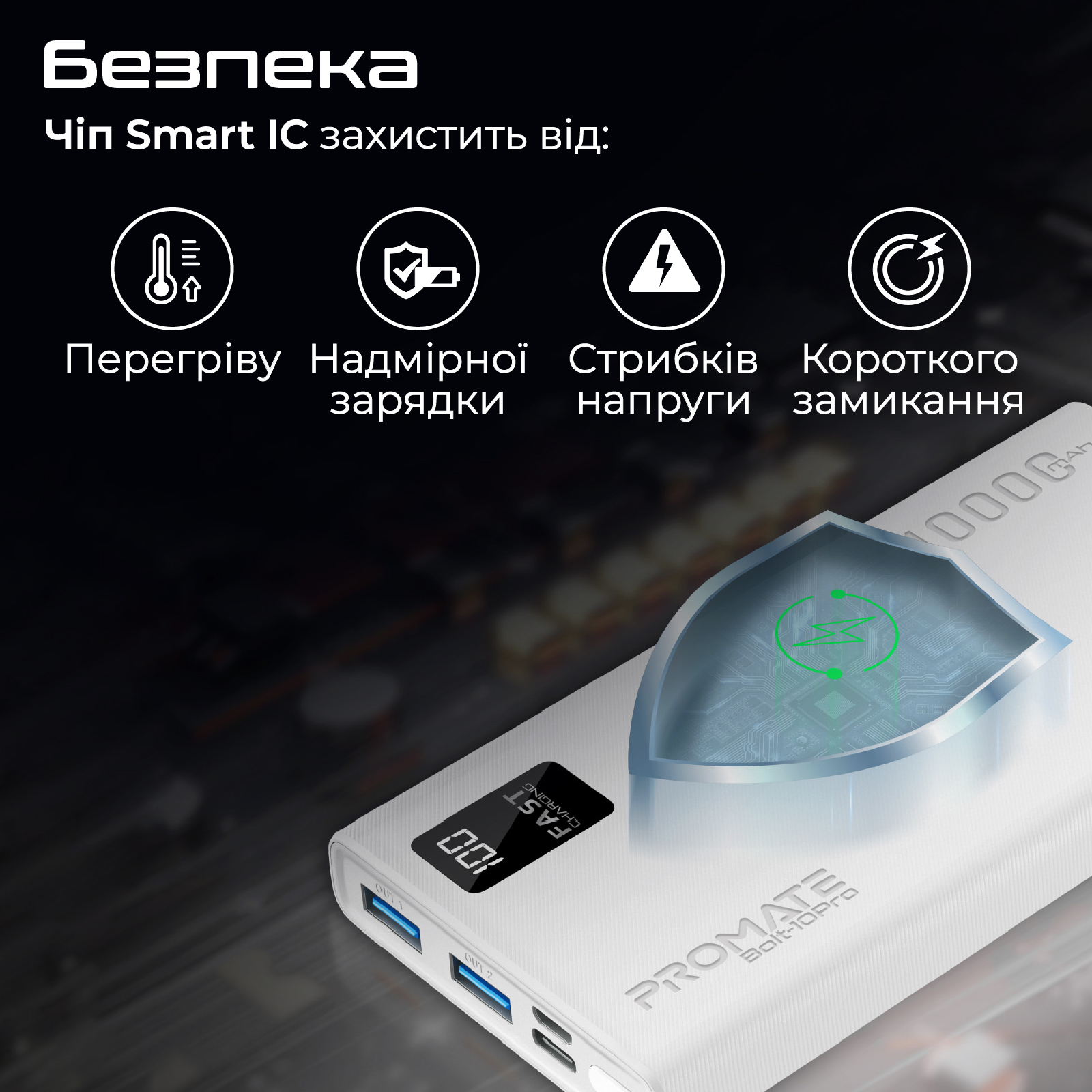 Універсальна мобільна батарея Promate Bolt-10Pro White 10000mAh