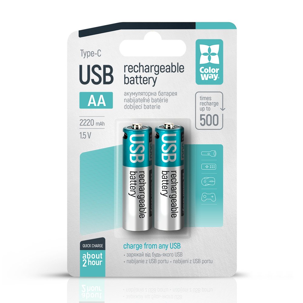 Акумулятор USB-C ColorWay (CW-UBAA-10) AA/HR06 Li-Pol 2220 mAh BL 2шт