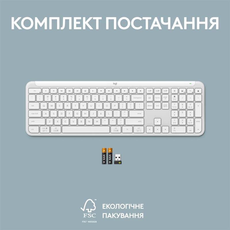 Клавiатура бездротова Logitech Signature Slim K950 US OffWhite USB (920-012466)