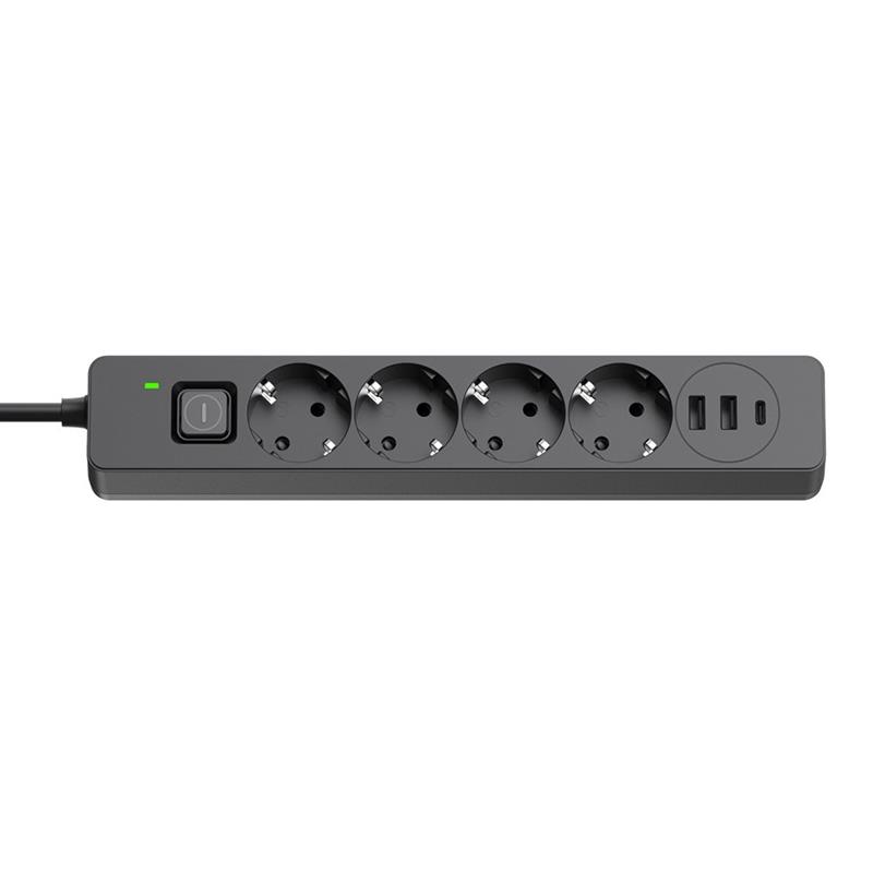 Фільтр живлення ColorWay CW-CHE435PDB 4 розетки, 3USB (2USB-A + 1 TYPE-C) (24W), 2м, Black