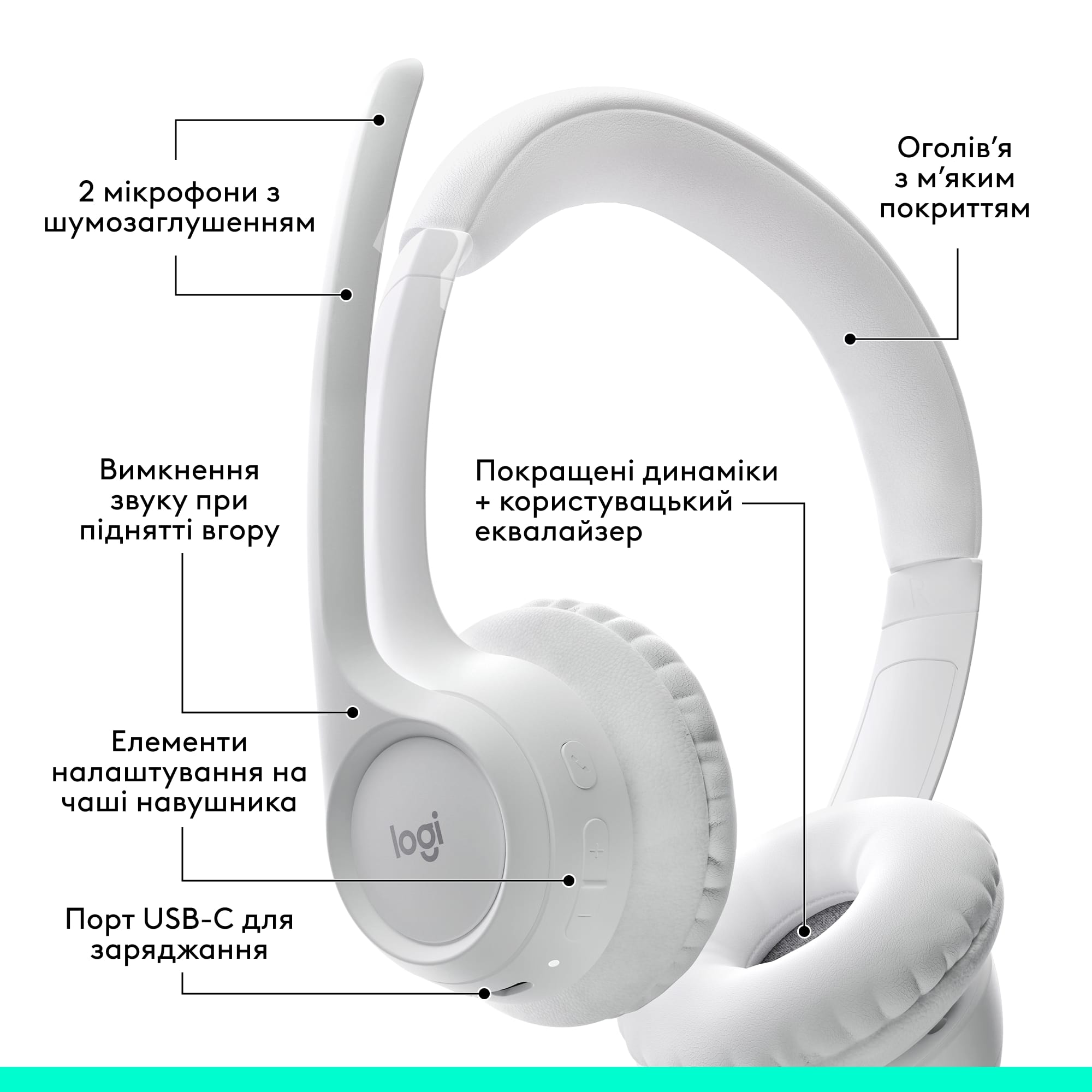 Bluetooth-гарнітура Logitech Zone 300 Wireless Off-White (981-001417)