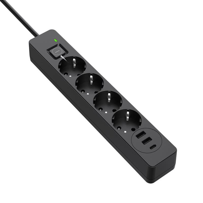 Фільтр живлення ColorWay CW-CHE432PDB 4 розетки, 3USB (2USB-A + 1 TYPE-C) (24W), 2м, Black