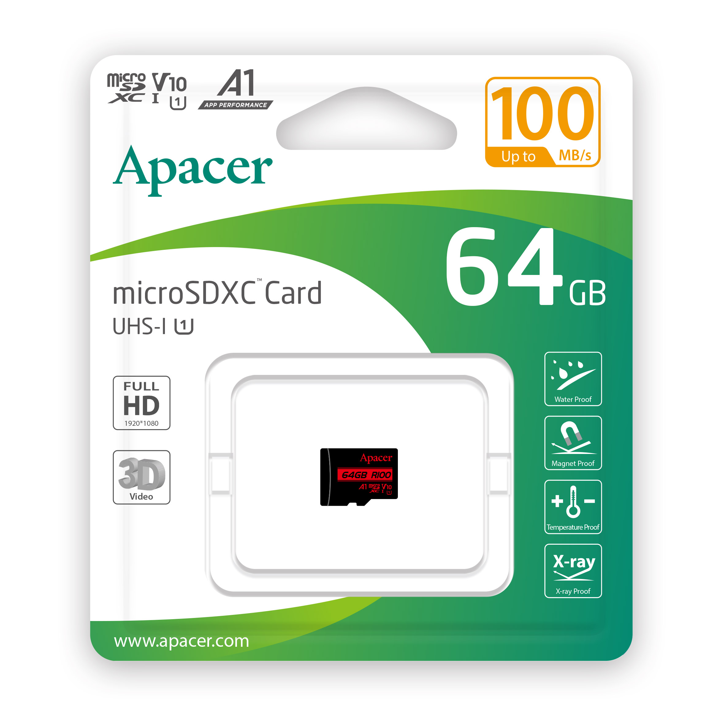 Карта пам`ятi MicroSDHC 64GB UHS-I Class 10 Apacer (AP64GMCSX10UB-RA)