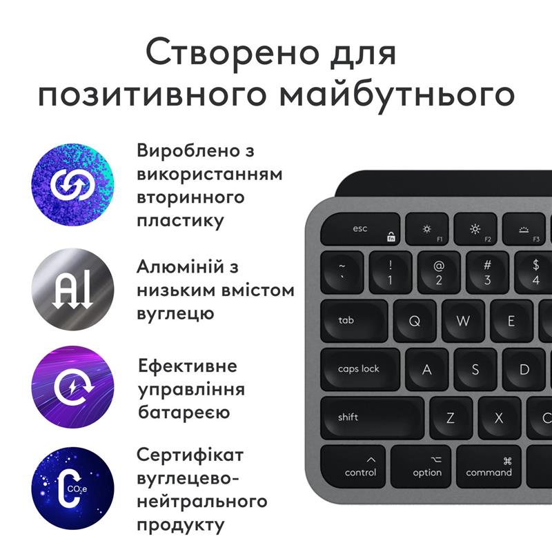 Клавiатура бездротова Logitech MX Keys S for Mac Space Grey (920-011637)