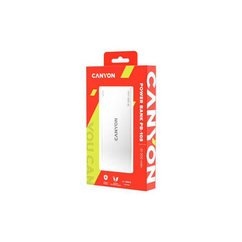 Універсальна мобільна батарея Canyon PB-108 10000mAh White (CNE-CPB1008W)