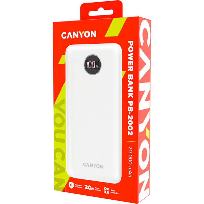 Універсальна мобільна батарея Canyon PB-2002 LED 20000mAh White (CNE-CPB2002W)