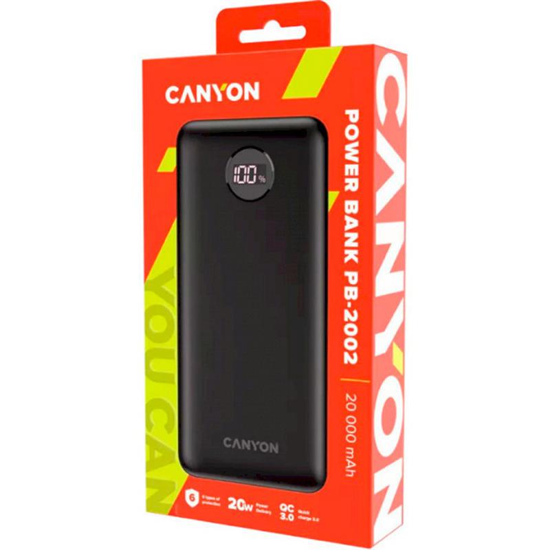 Універсальна мобільна батарея Canyon PB-2002 LED 20000mAh Black (CNE-CPB2002B)