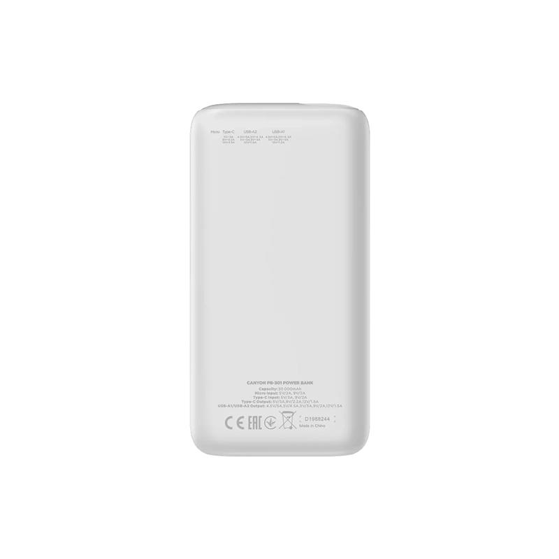 Універсальна мобільна батарея Canyon PB-301 LED 30000mAh White (CNE-CPB301W)