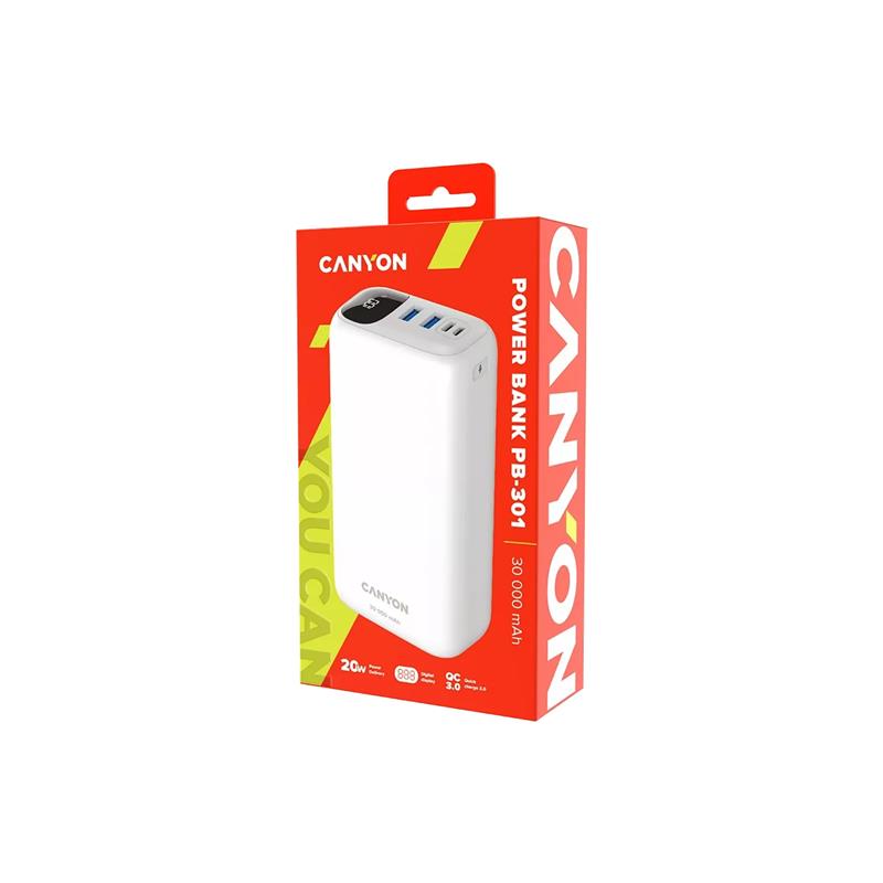 Універсальна мобільна батарея Canyon PB-301 LED 30000mAh White (CNE-CPB301W)