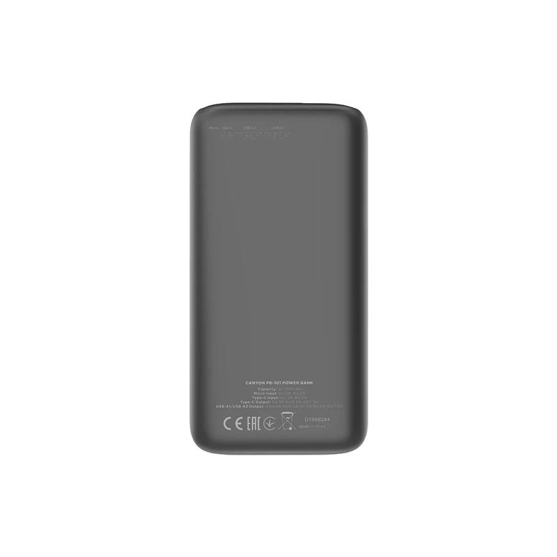 Універсальна мобільна батарея Canyon PB-301 LED 30000mAh Black (CNE-CPB301B)