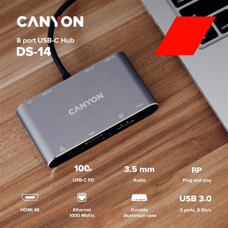 Док-станція Canyon DS-14 8in1 Dark Grey (CNS-TDS14)