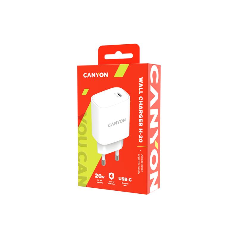 Мережевий зарядний пристрій Canyon H-20-02 (1USB, 3A) PD White (CNE-CHA20W02)