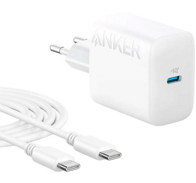 Мережевий зарядний пристрій Anker PowerPort 312 White, 20 W USB Type-C (B2347G21) + кабель USB Type-C