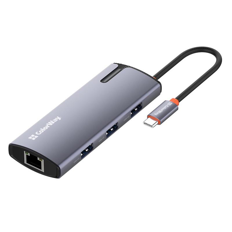 Док-станція СolorWay USB-C 6-в-1 Type C PD 100W/USB3.0х3/USB2.0/RJ45 (CW-HUB03)