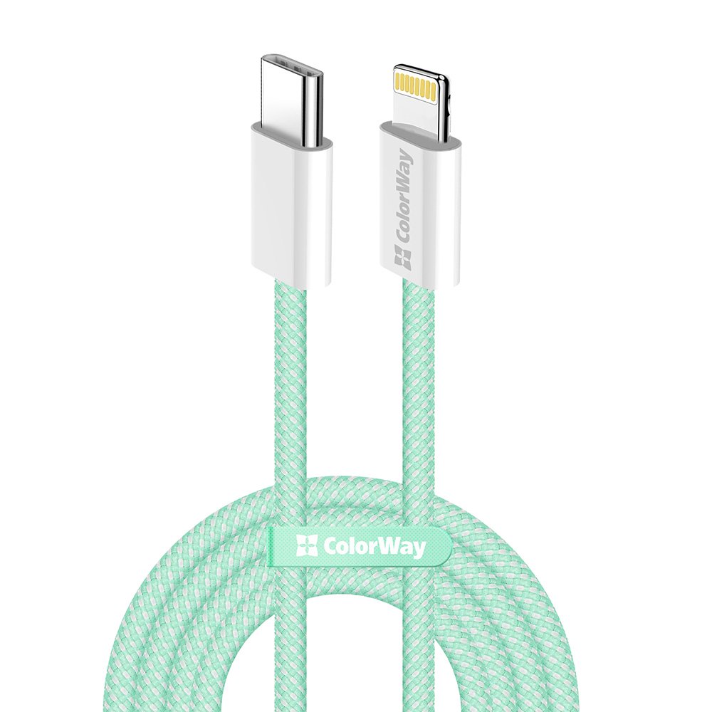 Кабель ColorWay Lightning + USB Type-C (M/M), 3.0 А, 1 м, Green (CW-CBPDCL061-G)