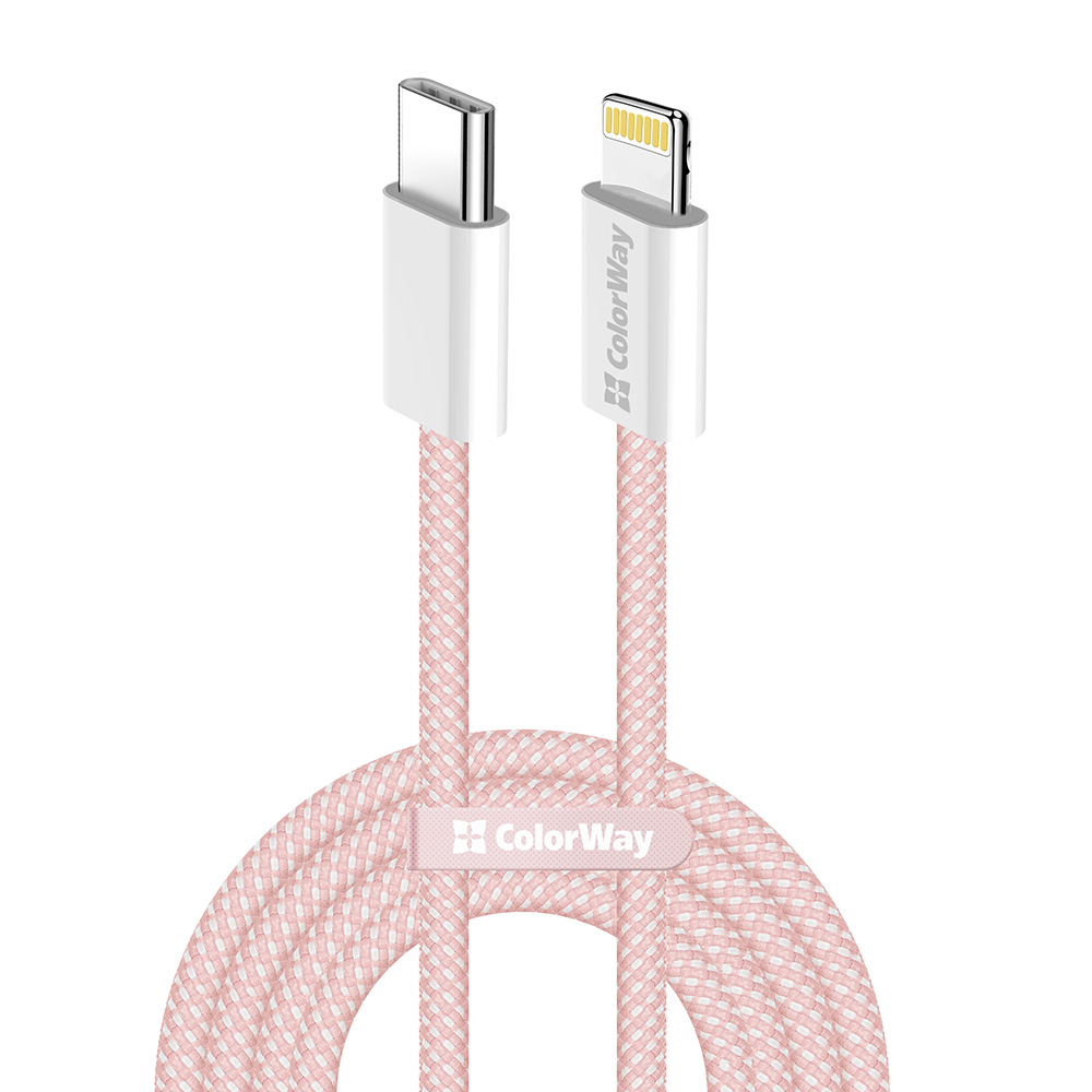 Кабель ColorWay Lightning + USB Type-C (M/M), 3.0 А, 1 м, Pink (CW-CBPDCL061-P)