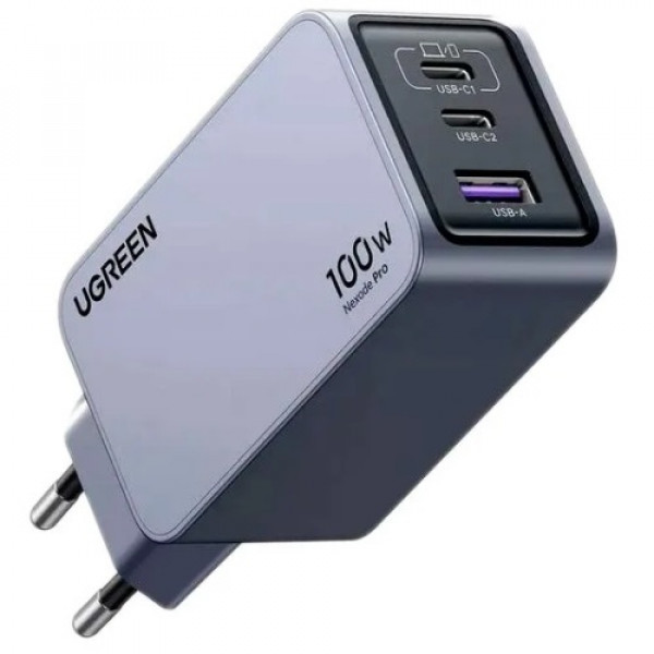 Зарядний пристрій Ugreen Nexode Pro X757 100W GaN (2хUSB-C+USB-A) Gray (25874)