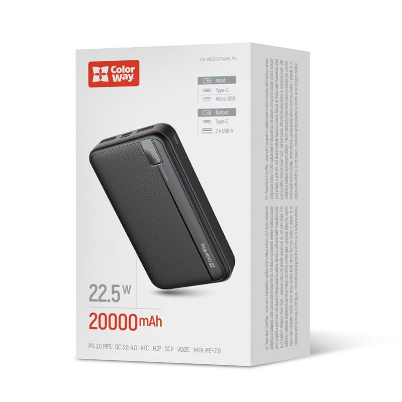 Універсальна мобільна батарея ColorWay High-power 20000mAh Black (CW-PB200LPA4BK-PD)