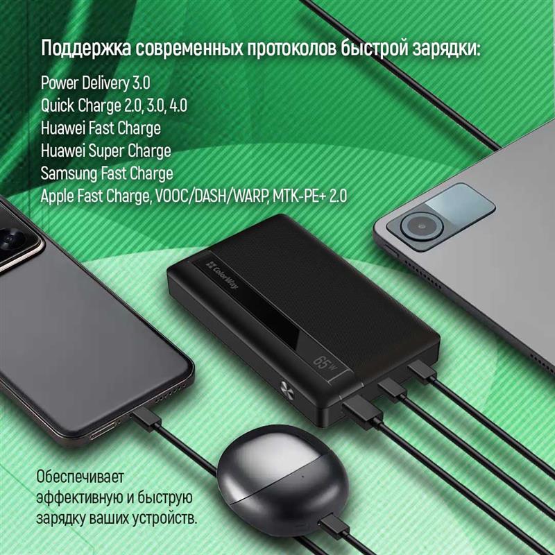 Універсальна мобільна батарея ColorWay Powerful 20000mAh Black (CW-PB200LPA3BK-PDD)