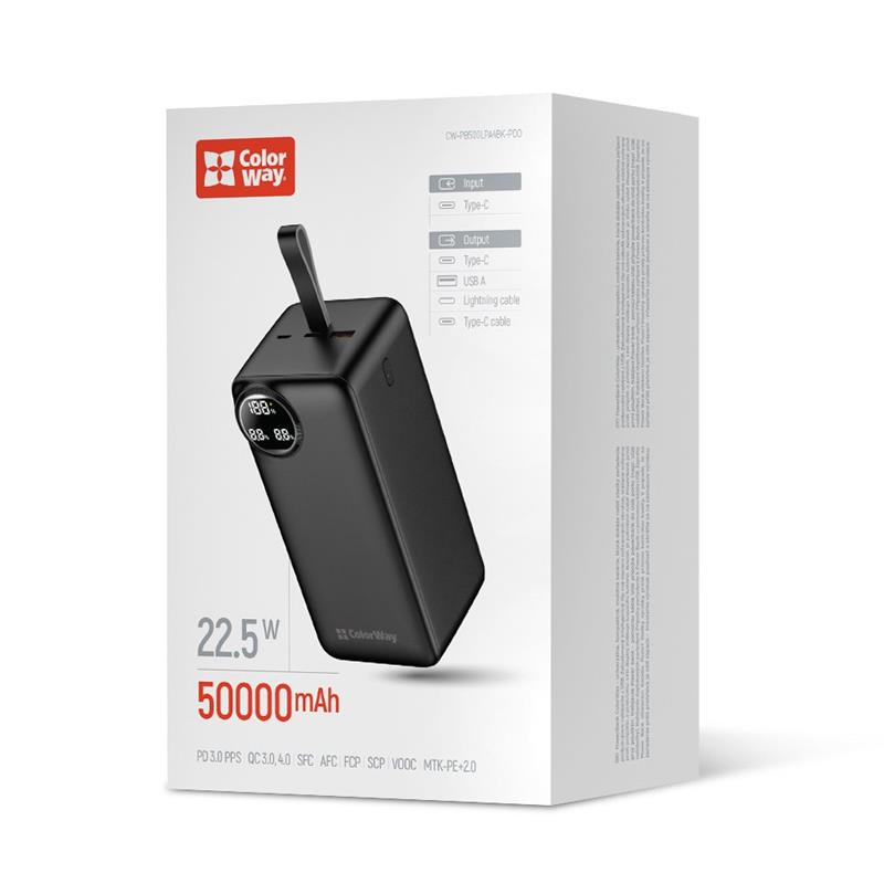 Універсальна мобільна батарея ColorWay LCD 50000mAh Black (CW-PB500LPA4BK-PDD)