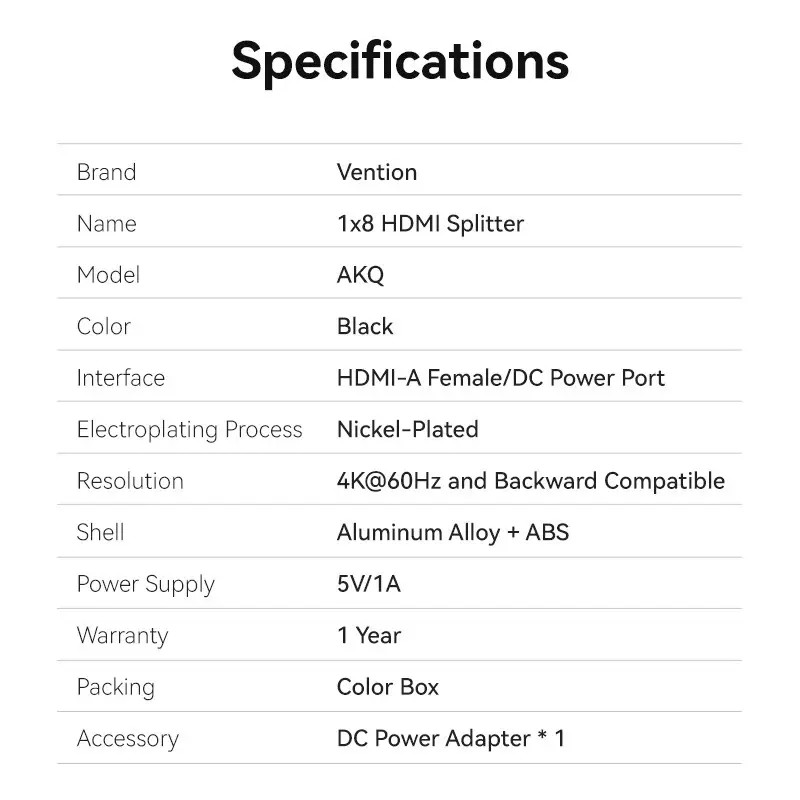 Сплітер 4К 1*8HDMI Black Aluminum Alloy Type EU Standart (AKQB0-EU)