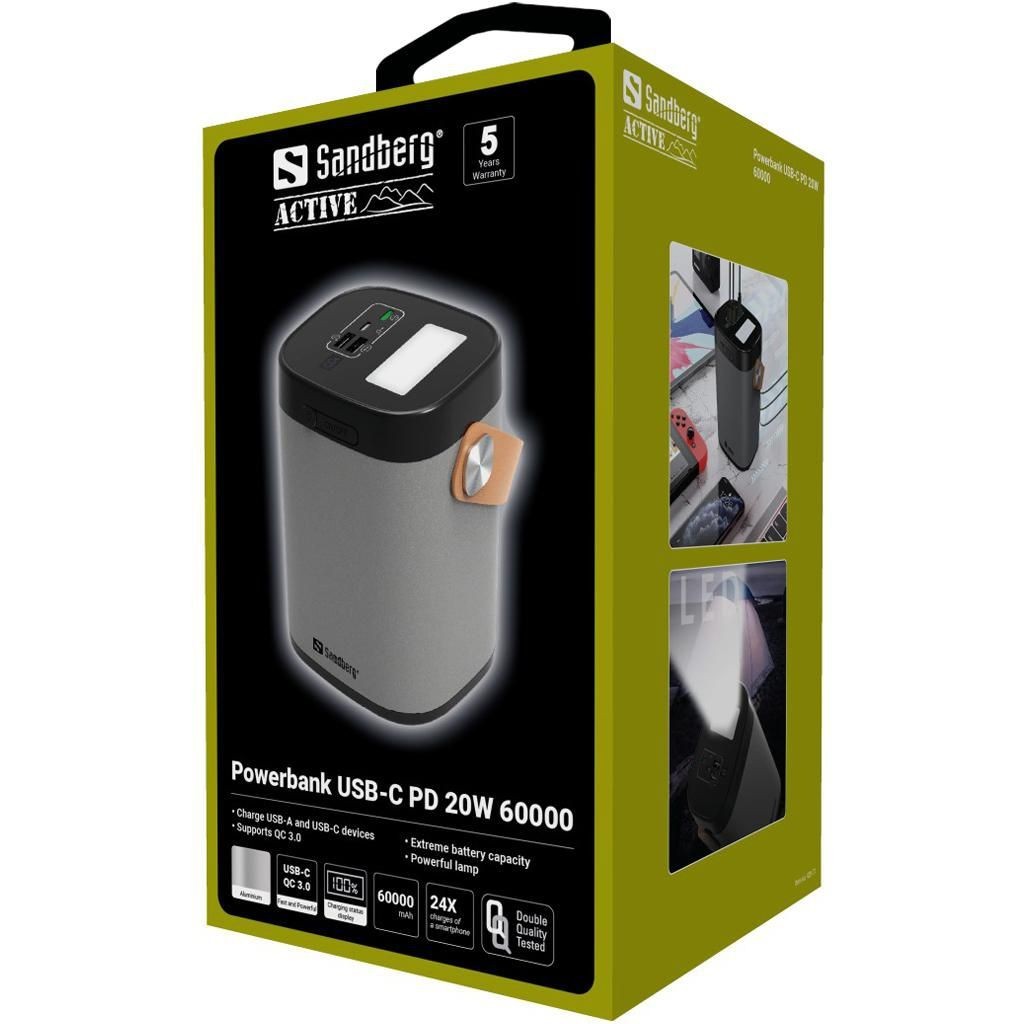 Універсальна мобільна батарея Sandberg Powerbank 60000mAh PD 20W Silver (420-71)