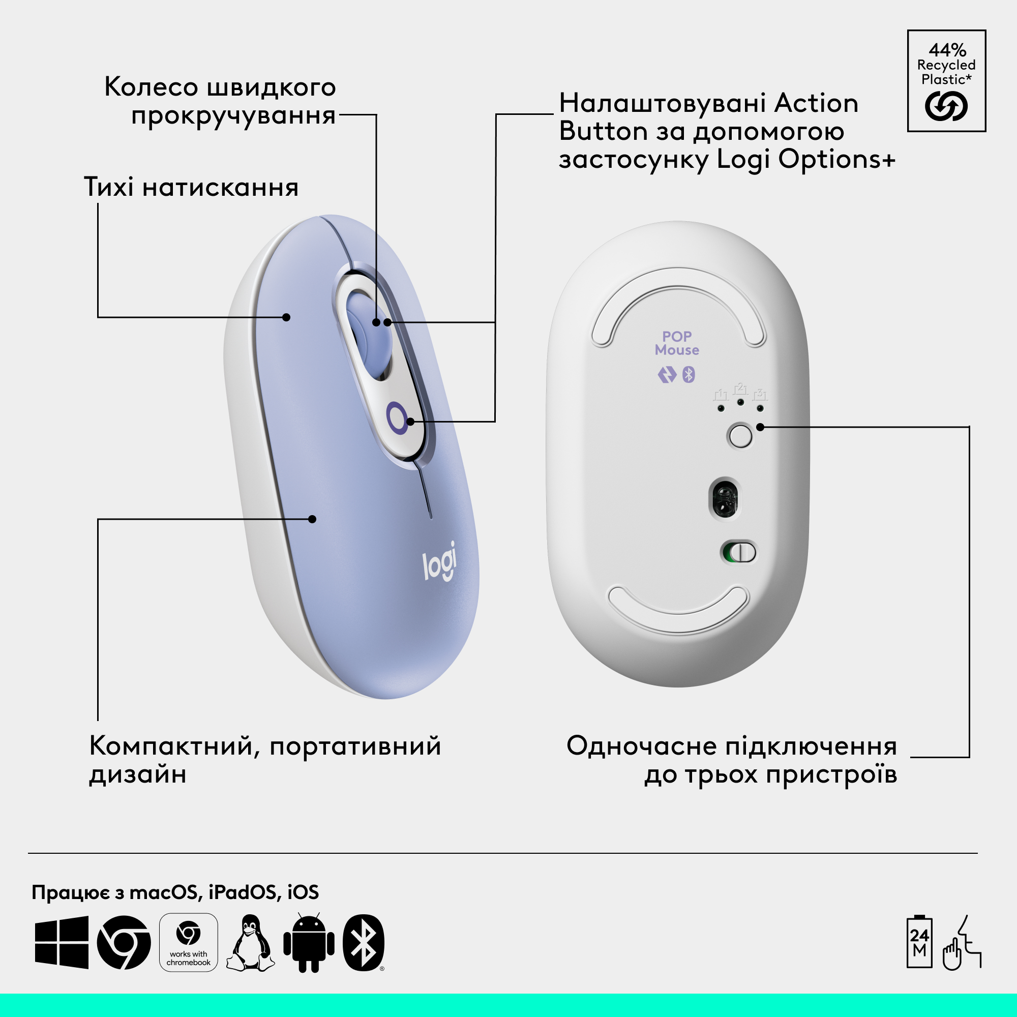 Миша бездротова Logitech Pop Mouse with Emoji Lilac (910-007414)