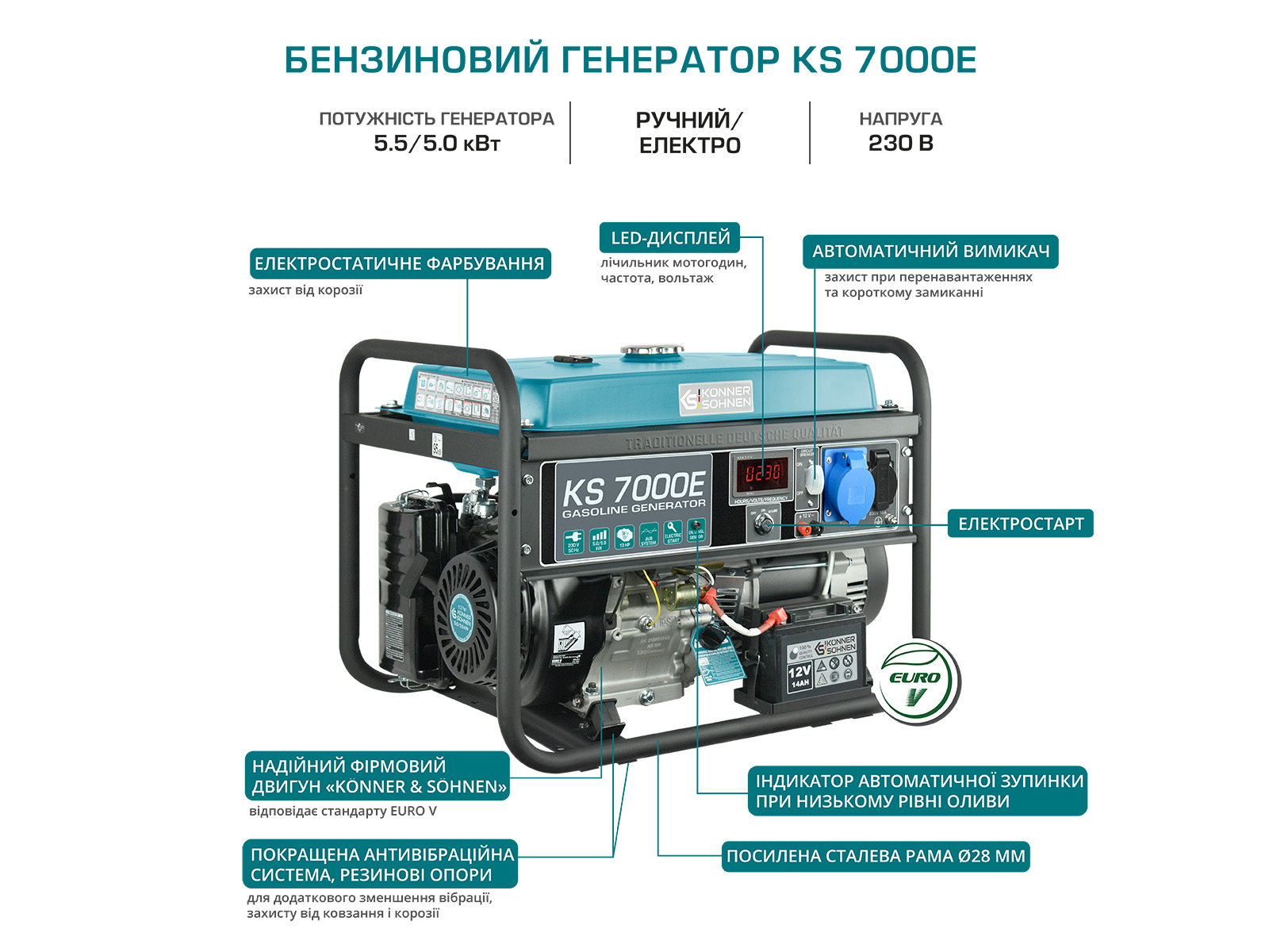 Генератор бензиновий Konner&Sohnen KS 7000E