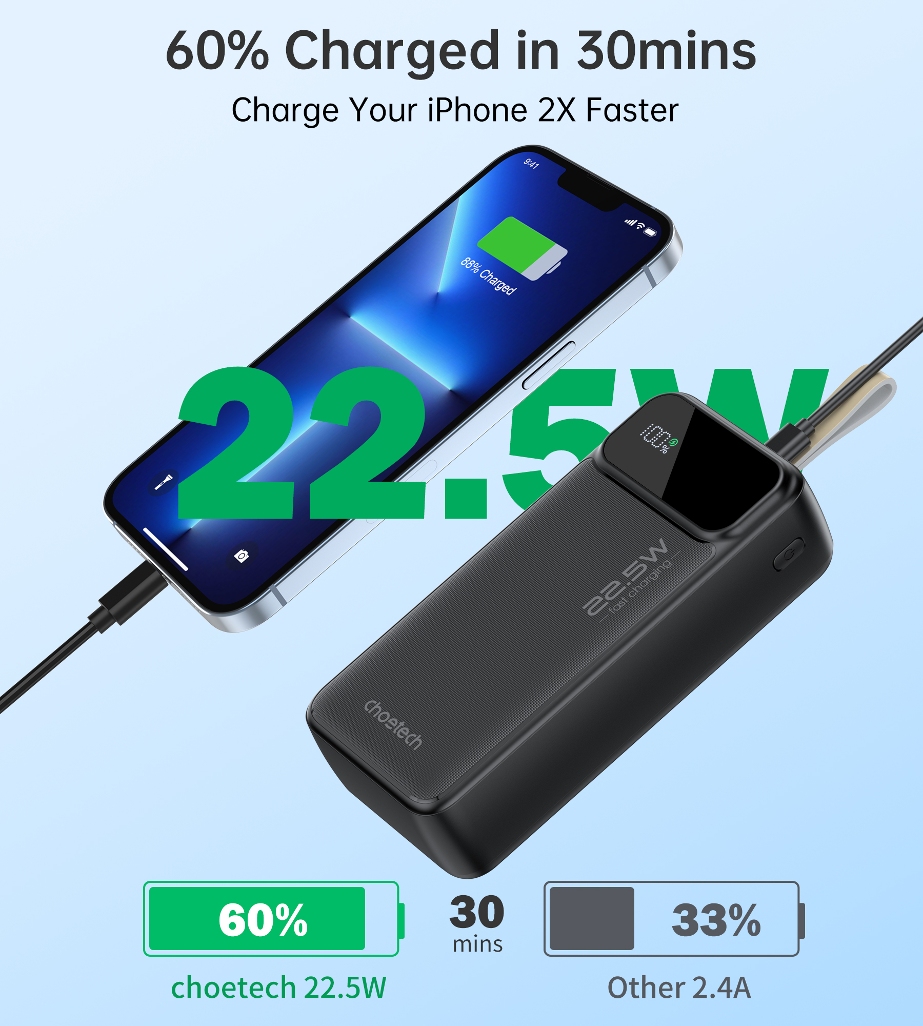 Універсальна мобільна батарея Choetech B730 30000mAh Black (B730-BK)