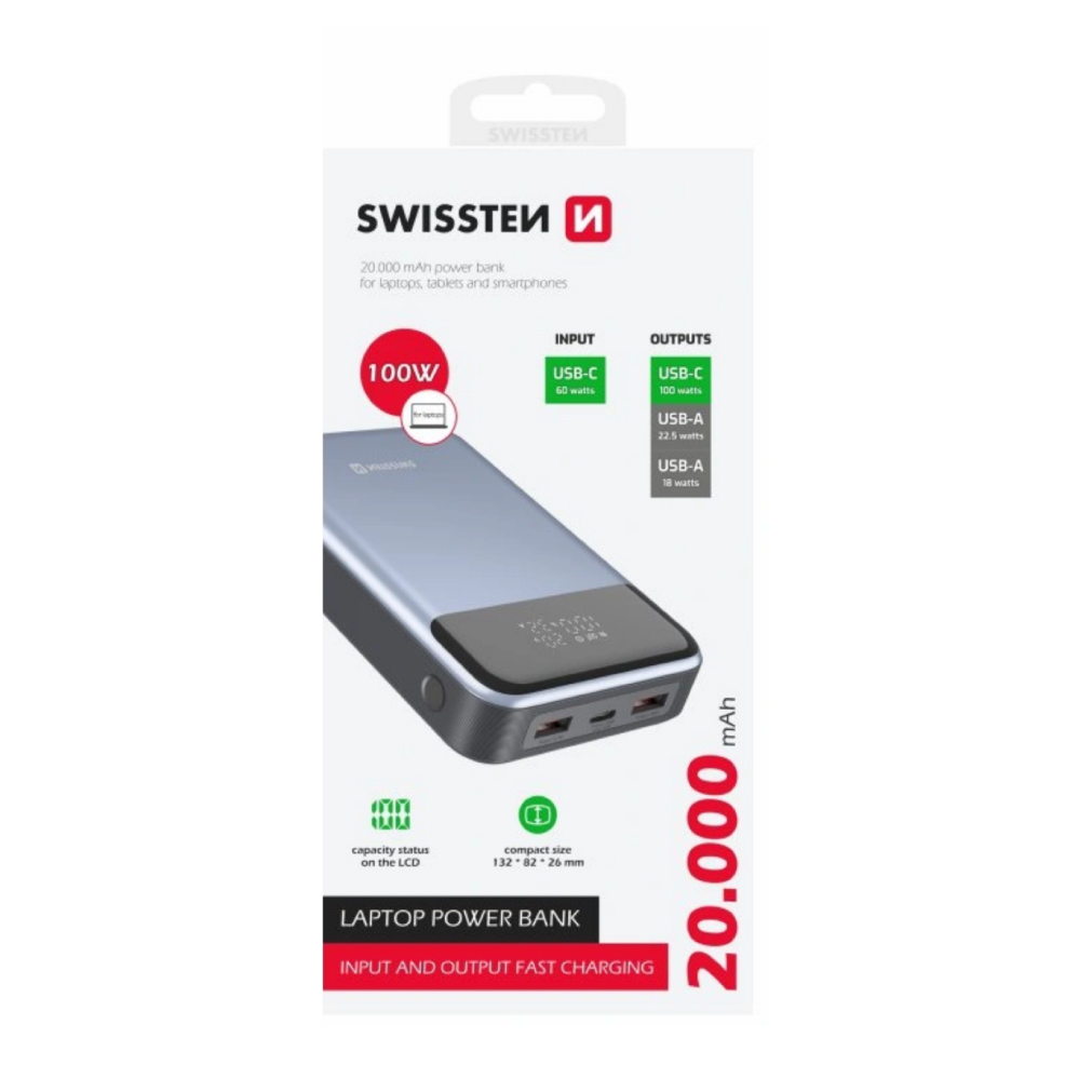 Універсальна мобільна батарея Swissten 20000mAh 100W Black/Silver (8595217483781)