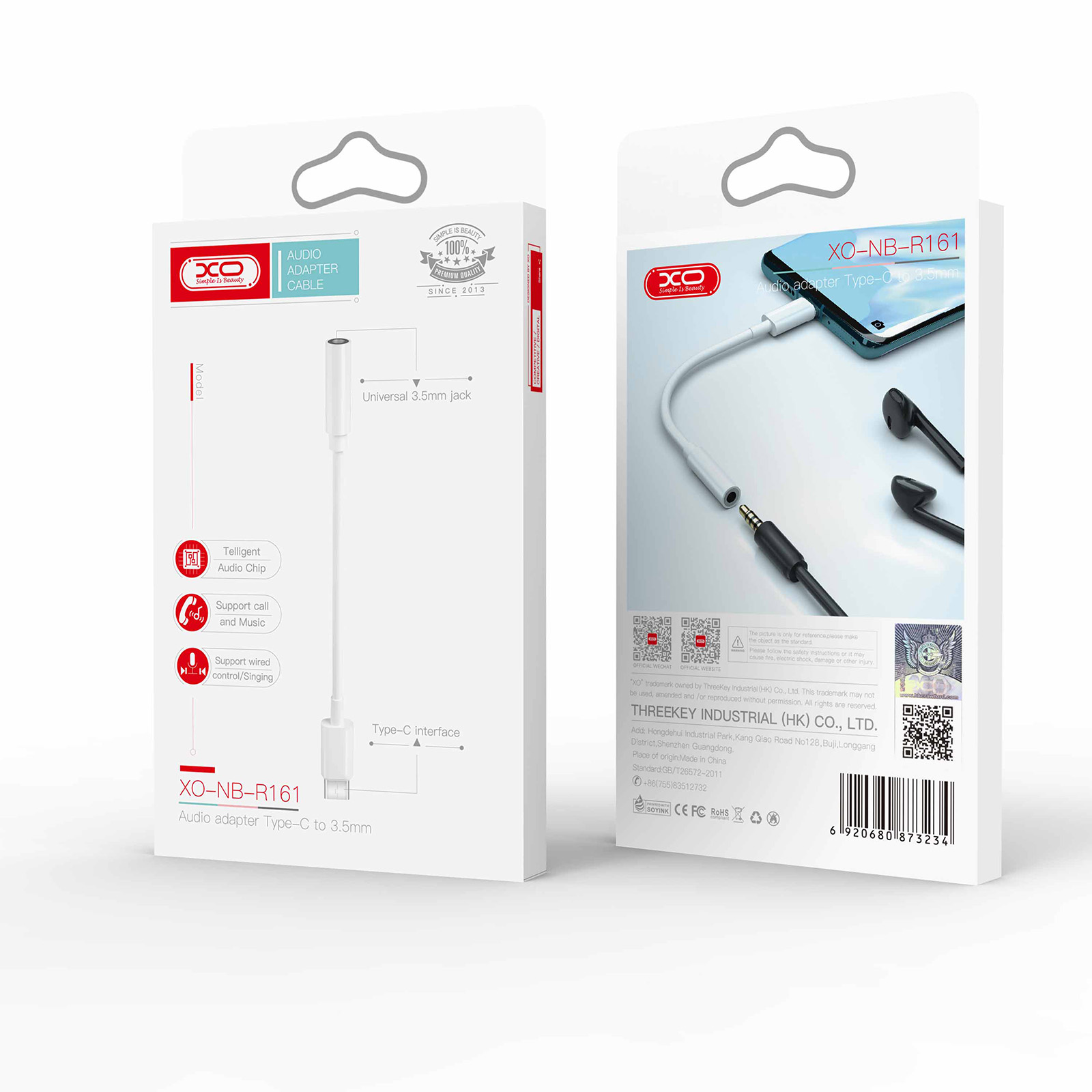 Адаптер XO NB-R161 USB Type-C - 3.5 мм (M/F), 0.14м, White (NB-R161.white)