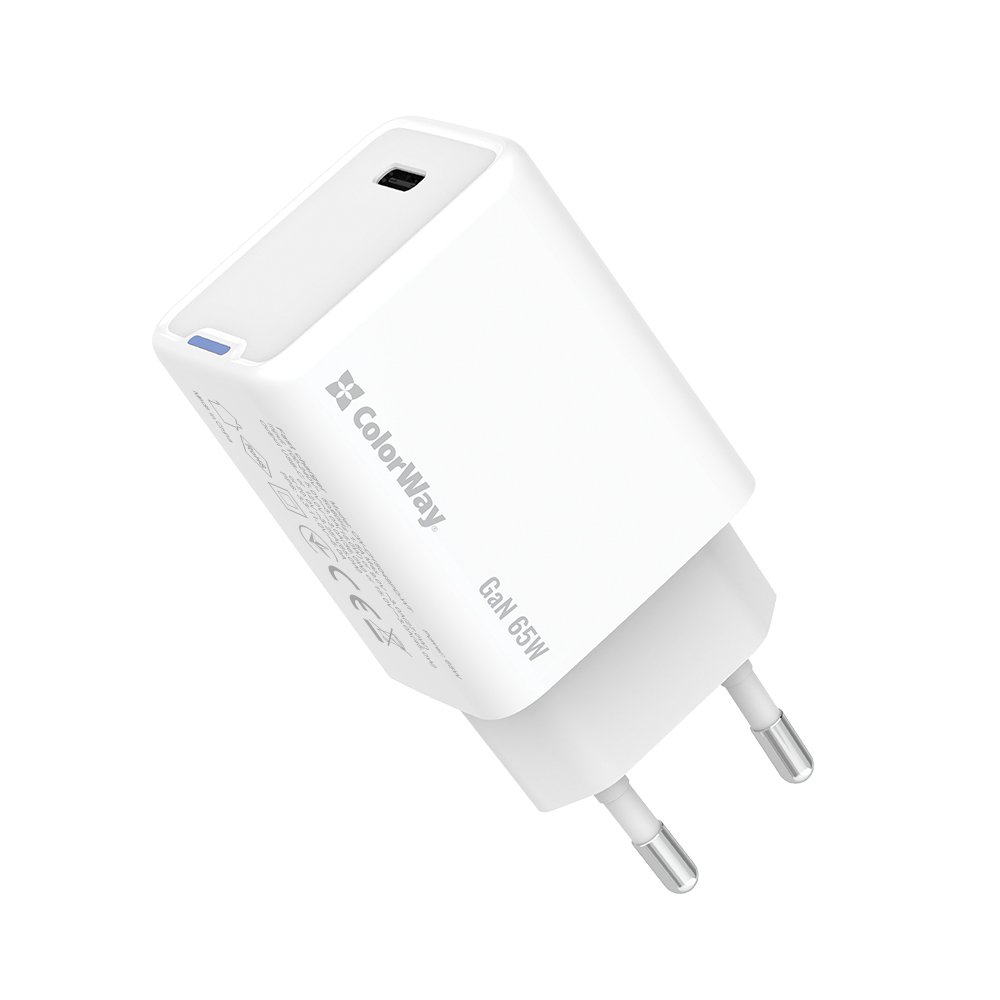 Мережевий зарядний пристрій ColorWay GaN Mini 65W PD PPS Білий