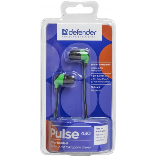 Гарнитура Defender Pulse 430 Black/Green (63434) Гарнитура Defender Pulse 430 Black/Green (63434)