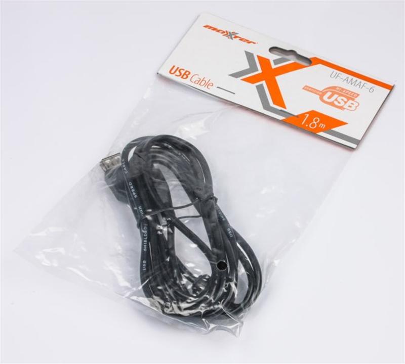 Кабель Maxxter USB - USB V 2.0 (M/F), 1.8 м, чорний (U-AMAF-6) 