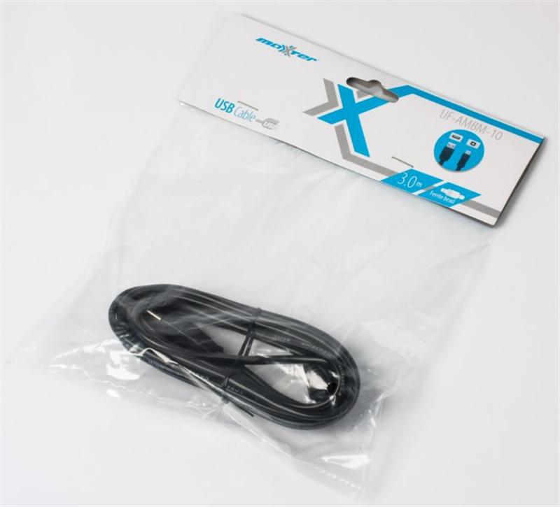 Кабель Maxxter USB - USB Type-B V 2.0 (M/M), 3 м, феритовий фільтр, Black (UF-AMBM-10) пакет