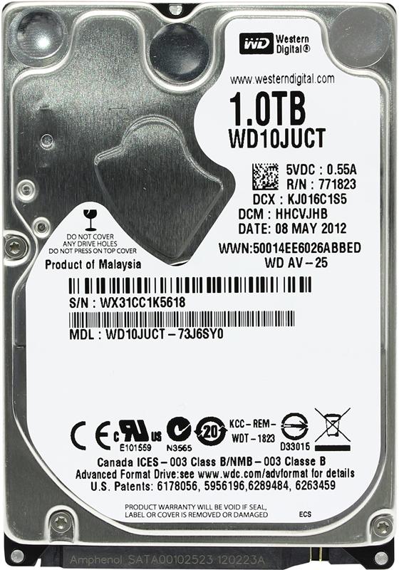 Накопичувач HDD 2.5" SATA 1.0TB WD AV-255400rpm 16MB (WD10JUCT) Refurbished