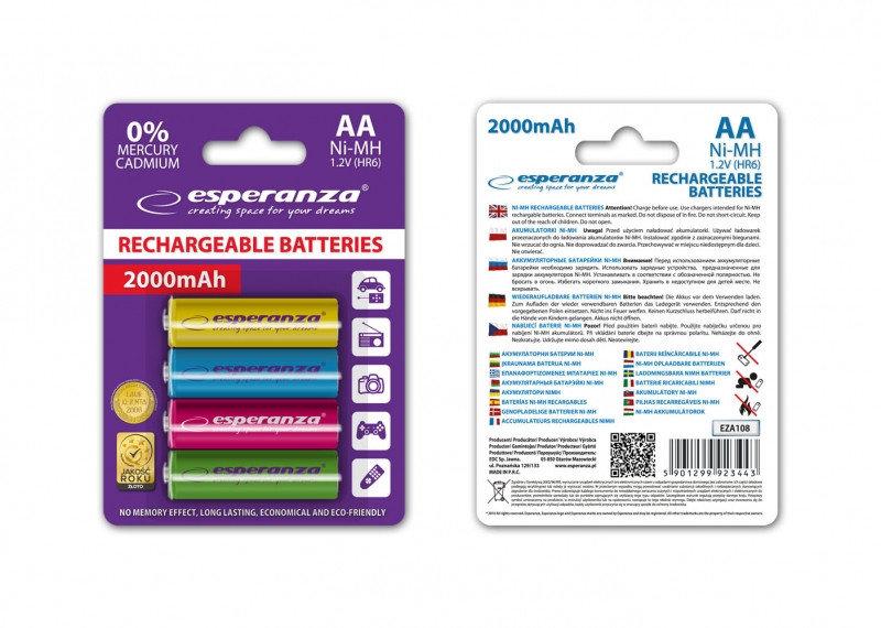 Акумулятор Esperanza Ni-MH AA/HR06 2000 mAh BL 4шт Mix