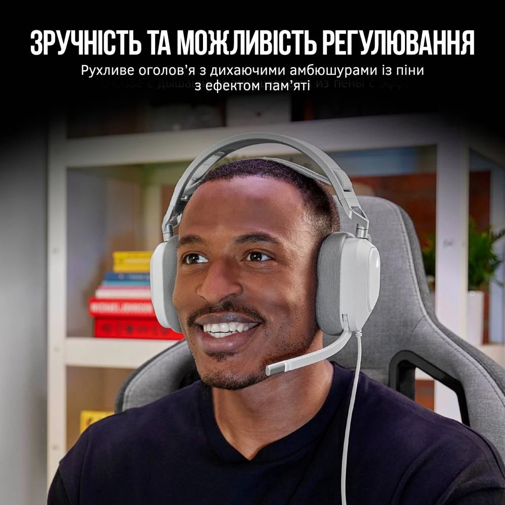 Гарнiтура Corsair HS80 RGB USB Headset White (CA-9011238-EU)