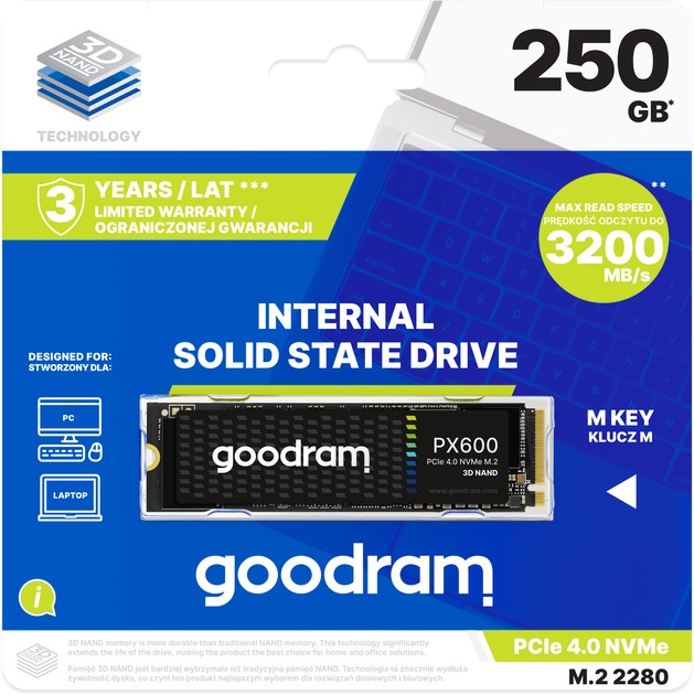 Накопичувач SSD  250GB Goodram PX600 M.2 2280 PCIe 4.0 x4 NVMe 3D NAND (SSDPR-PX600-250-80)