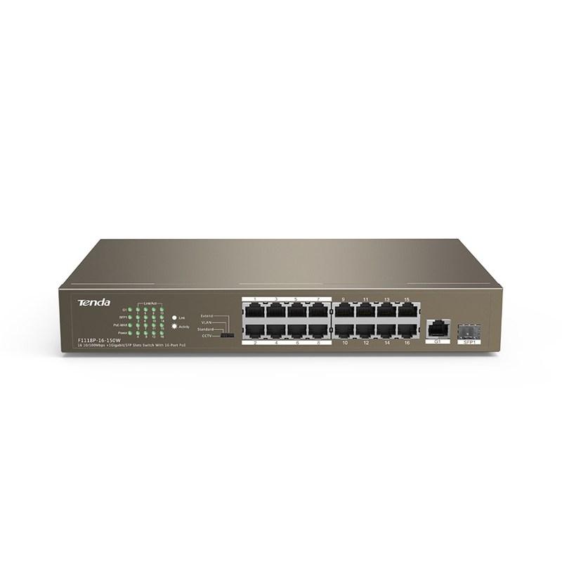 Комутатор TENDA TEF1118P-16-150W 16-портовий PoE 135Вт